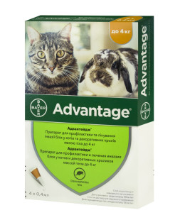 Адвантейдж 40 (Advantage) краплі для котів та кролів до 4 кг, 4 піпетки, Bayer