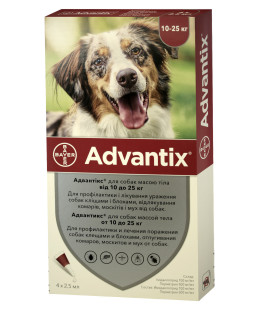 Адвантікс (Advantix) краплі на холку для собак від 10 до 25 кг, 4 піпетки, Bayer Адвантікс (Advantix) краплі на холку для собак від 10 до 25 кг, 4 піпетки, Bayer