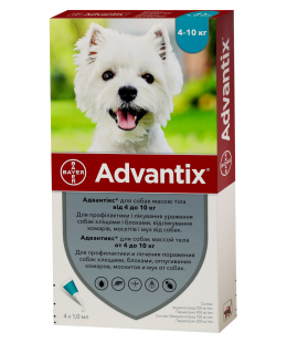 Адвантікс (Advantix) краплі на холку для собак від 4 до 10 кг, 4 піпетки, Bayer Адвантікс (Advantix) краплі на холку для собак від 4 до 10 кг, 4 піпетки, Bayer