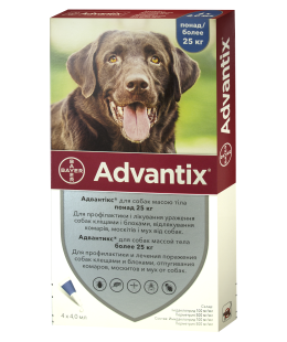 Адвантікс (Advantix) краплі на холку для собак від 25 до 40 кг, 4 піпетки, Bayer Адвантікс (Advantix) краплі на холку для собак від 25 до 40 кг, 4 піпетки, Bayer