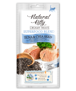 Ласощі - Крем-снек Natural Kitty для котів зі смаком тунця та насіння чіа, 4 шт по 12 гр