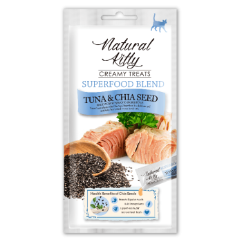 Ласощі - Крем-снек Natural Kitty для котів зі смаком тунця та насіння чіа, 4 шт по 12 гр Ласощі - Крем-снек Natural Kitty для котів зі смаком тунця та насіння чіа, 4 шт по 12 гр