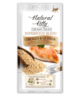 Ласощі - Крем-снек Natural Kitty для котів зі смаком курки та кіноа, 4 шт по 12 гр