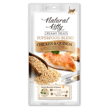 Ласощі - Крем-снек Natural Kitty для котів зі смаком курки та кіноа, 4 шт по 12 гр Ласощі - Крем-снек Natural Kitty для котів зі смаком курки та кіноа, 4 шт по 12 гр