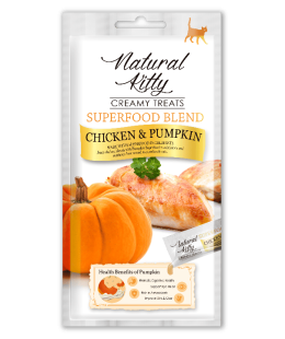 Ласощі - Крем-снек Natural Kitty для котів зі смаком курки та гарбуза, 4 шт по 12 гр