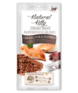 Ласощі - Крем-снек Natural Kitty для котів зі смаком курки, печінки та насіння льону, 4 шт по 12 гр