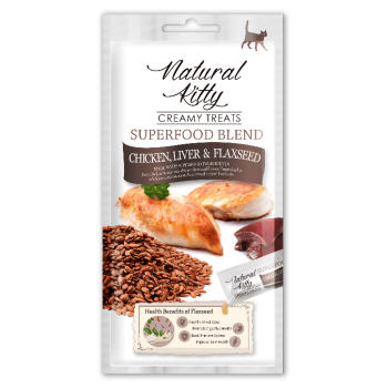 Ласощі - Крем-снек Natural Kitty для котів зі смаком курки, печінки та насіння льону, 4 шт по 12 гр Ласощі - Крем-снек Natural Kitty для котів зі смаком курки, печінки та насіння льону, 4 шт по 12 гр