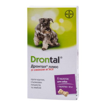 Дронтал Плюс (Drontal plus) зі смаком м'яса для собак  на 10 кг - 6 шт