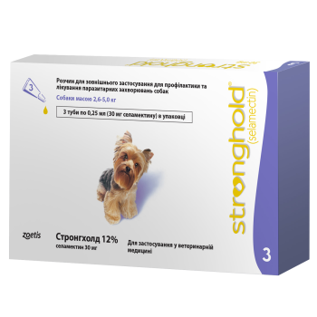 Stronghold - Стронхолд 12% для собак 2,6-5 кг 0,25мл х 3 піпетки Stronghold - Стронхолд 12% для собак 2,6-5 кг 0,25мл х 3 піпетки