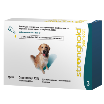 Stronghold- Стронхолд 12% для собак 20,1 -40кг 2мл х 3 піпетки Stronghold- Стронхолд 12% для собак 20,1 -40кг 2мл х 3 піпетки
