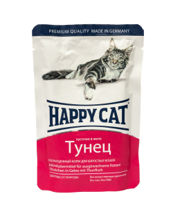 Happy Cat (Хеппі Кет) - Вологий корм для котів у вигляді шматочків в желе з тунцем, 100 г