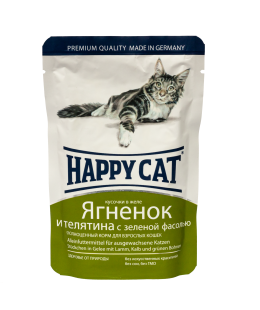 Happy Cat (Хеппі Кет) - Вологий корм для котів з ягням і телятиною із зеленою квасолею, 100 г