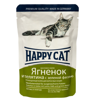 Happy Cat (Хеппі Кет) - Вологий корм для котів з ягням і телятиною із зеленою квасолею, 100 г Happy Cat (Хеппі Кет) - Вологий корм для котів з ягням і телятиною із зеленою квасолею, 100 г