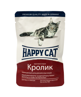 Happy Cat (Хеппі Кет) - Вологий корм для котів у вигляді шматочків в cоусі з кроликом, 100 г