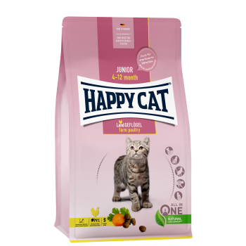 Happy Cat (Хеппі Кет) Junior Land Geflügel - Сухий корм для молодих котів з 4 місяців до 1 року зі смаком птиці, 4 кг Happy Cat (Хеппі Кет) Junior Land Geflügel - Сухий корм для молодих котів з 4 місяців до 1 року зі смаком птиці, 4 кг