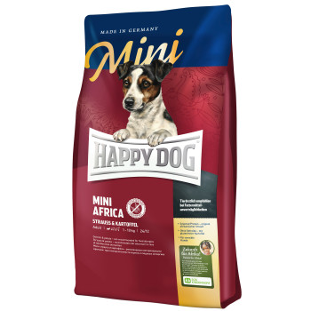 Happy Dog (Хеппі Дог) Mini Africa - Сухий корм для собак дрібних порід при алергіях та харчовій непереносимості зі страусом та картопляними пластівцями (без злаків), 4 кг Happy Dog (Хеппі Дог) Mini Africa - Сухий корм для собак дрібних порід при алергіях та харчовій непереносимості зі страусом та картопляними пластівцями (без злаків), 4 кг