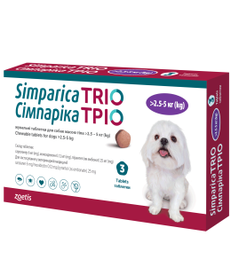 Simparica- Сімпаріка ТРІО (сароланер, моксидектин, пірантел) для собак 2,5-5 кг 3 табл