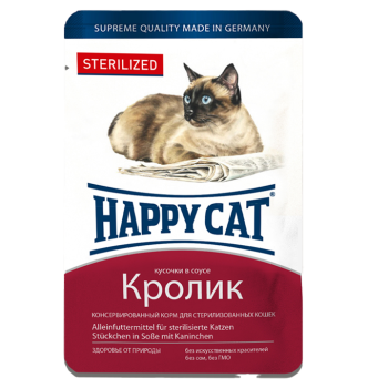 Happy Cat (Хеппі Кет) - Вологий корм для стерилізованих котів у вигляді шматочків в соусі з кроликом, 100 г Happy Cat (Хеппі Кет) - Вологий корм для стерилізованих котів у вигляді шматочків в соусі з кроликом, 100 г