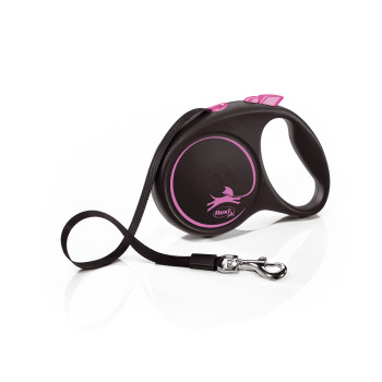 Flexi (Флексі) Black Design M- Рулетка-повідець для собак стрічка 5м/25кг рожевий Flexi (Флексі) Black Design M- Рулетка-повідець для собак стрічка 5м/25кг рожевий