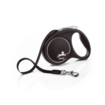 Flexi (Флексі) Black Design M- Рулетка-повідець для собак стрічка 5м/25кг чорний Flexi (Флексі) Black Design M- Рулетка-повідець для собак стрічка 5м/25кг чорний