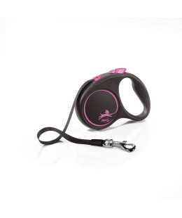 Flexi (Флексі) Black Design S- Рулетка-повідець для собак стрічка 5м/15кг рожевий